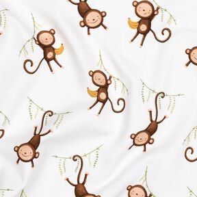 GOTS Bomullsjersey apor i djungeln Digitaltryck | Poppy Fabrics – vit/mörkbrun,  GOTS Bomullsjersey apor i djungeln Digitaltryck | Poppy Fabrics – vit/mörkbrun,
