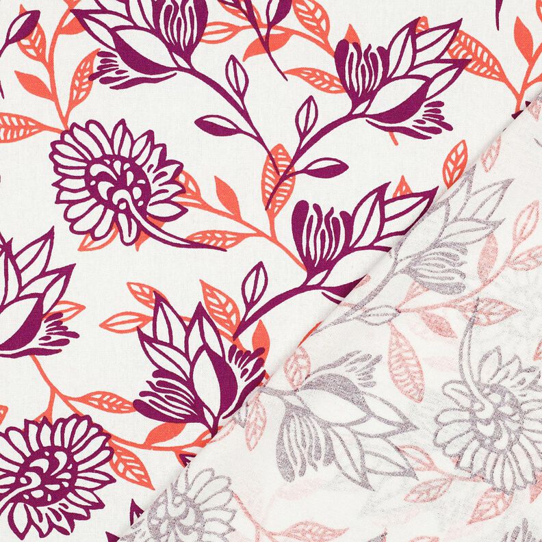 Viskos-linne-mix Blommor | Poppy Fabrics – elfenbensvit/druva,  image number 4