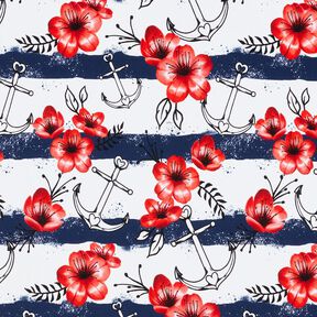 Bomullsjersey Ränder med blommor & ankare | Glitzerpüppi – vit/chiliröd, 