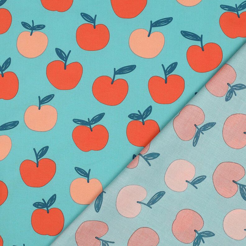 Bomullspoplin stora äpplen | Poppy Fabrics – aquablått/lax, image number 4