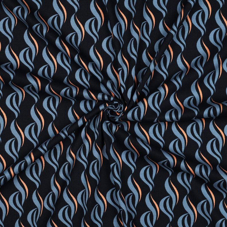 Viskosstretch abstrakta vågor – svartblå/ljus jeansblå, image number 3
