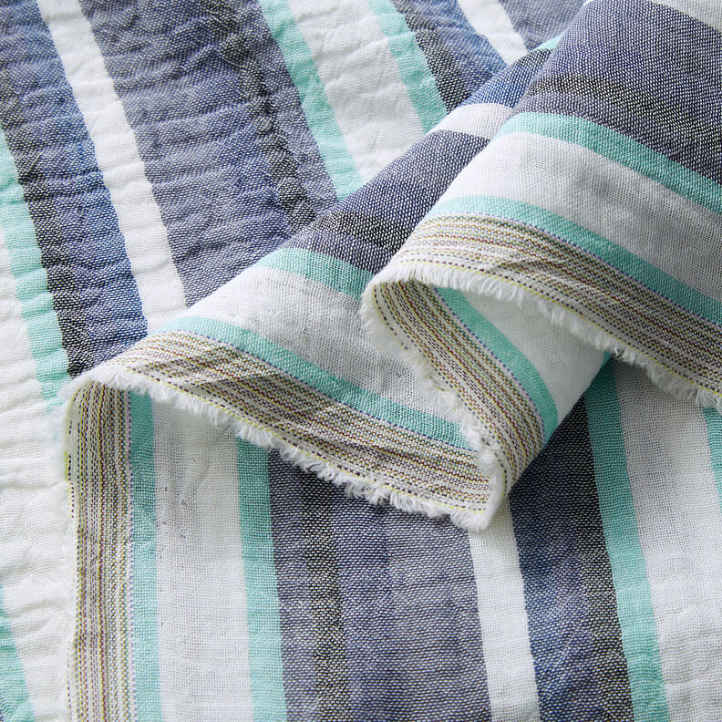 Muslin/Dubbel-krinkelväv garnfärgade ränder – indigo/isblå,  image number 3