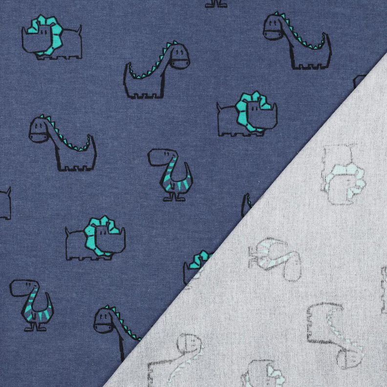 Bomullsflanell fräcka dinosaurier | Poppy Fabrics – jeansblå/smaragdgrön, image number 4