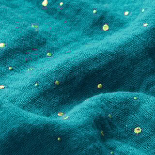 Bomull Muslin Spridda guldfläckar – petrol/guld, 