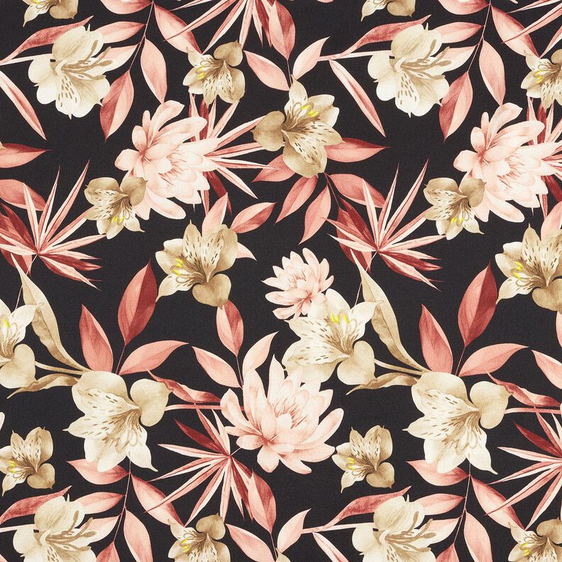 Crepesatin magnolior med palmblad – svart/beige,  image number 1