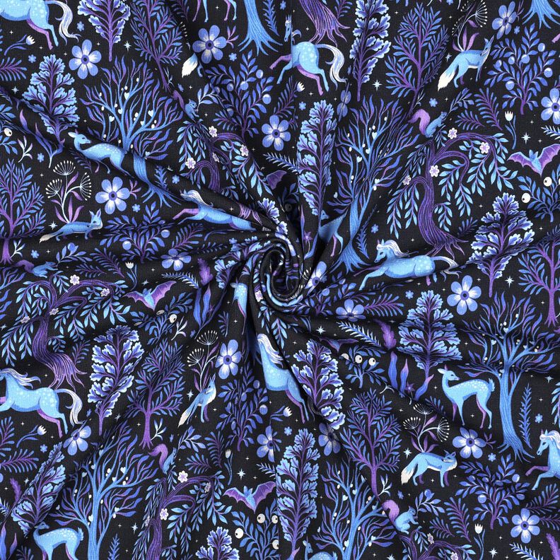 French Terry Sommarsweat sagoskog Digitaltryck | Poppy Fabrics – svartblå/rödlila,  image number 3