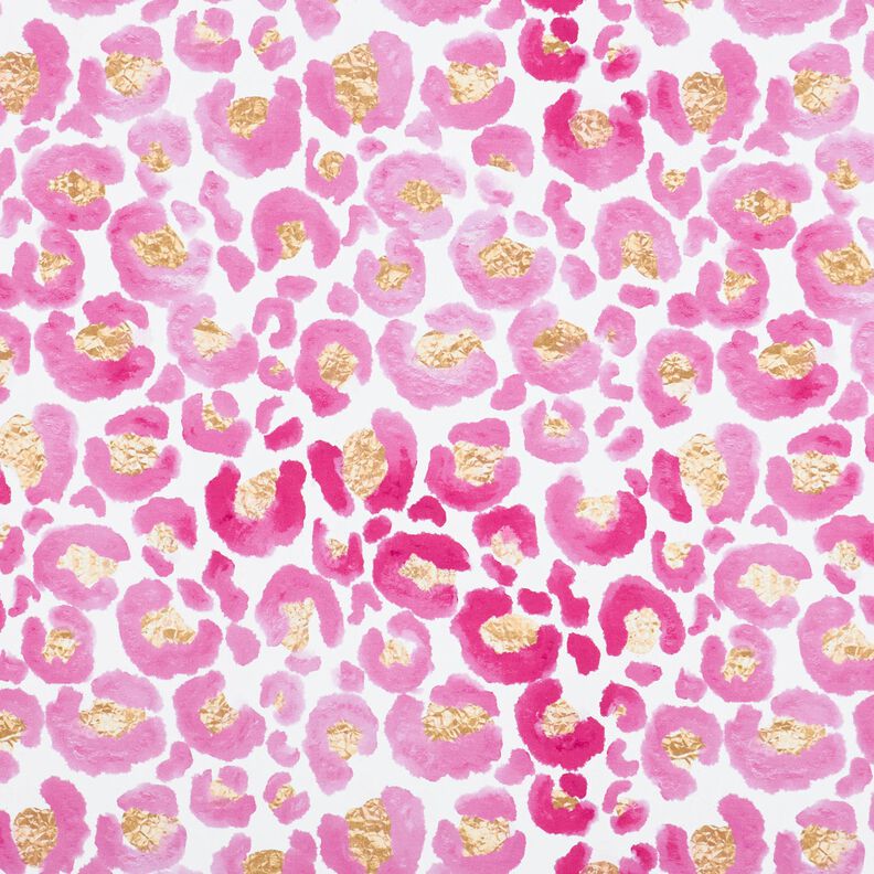 Bomullsjersey Leopard med guldfläckar | Glitzerpüppi – vit/purpur,  image number 1