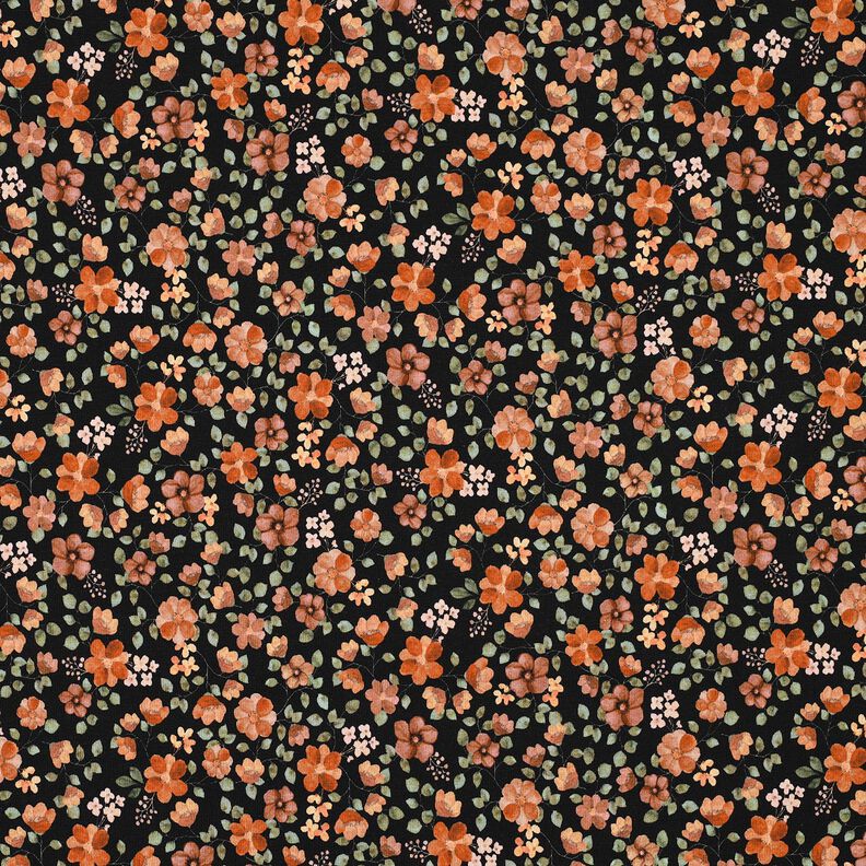 GOTS Bomullsjersey höstblommor Digitaltryck – svart/persikofärgad,  image number 1