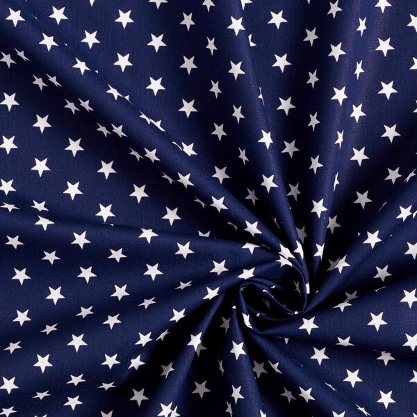 Bomullspoplin Medelstora stjärnor – marinblått/vit,  image number 5