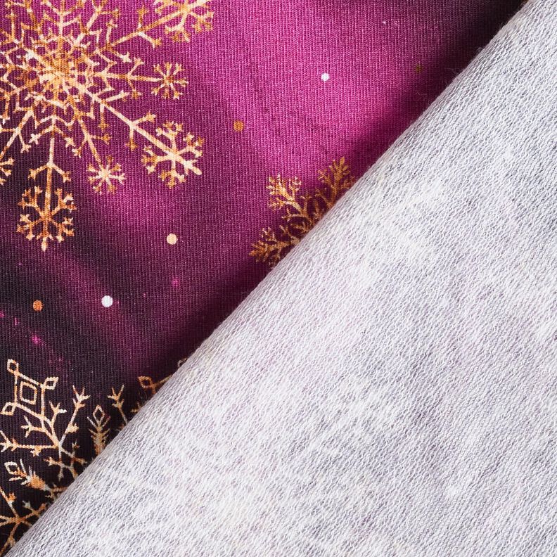 French Terry Sommarsweat snöflingor Vintergatan | Glitzerpüppi – aubergine/gammalguld,  image number 4
