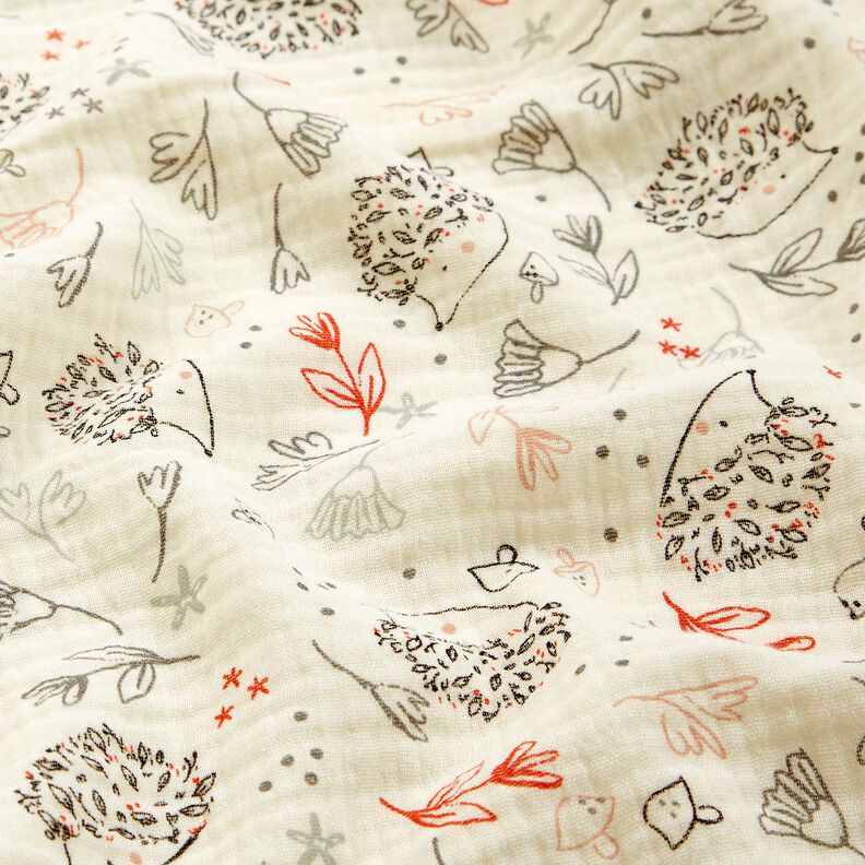 Muslin/Dubbel-krinkelväv igelkottar och skogsväxter – yllevit,  image number 2
