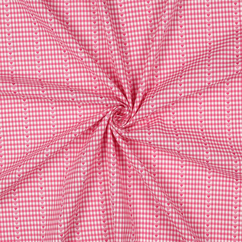 Bomullstyg Jacquard ruter och hjärtan – pink/vit,  image number 3
