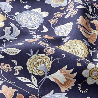 Stretchgabardin Blommor i jugendstil – nattblå, 