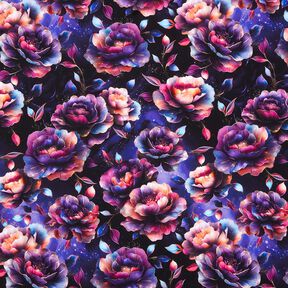 Bomullsjersey magiska blommor | Glitzerpüppi  – nattblå/purpur,  Bomullsjersey magiska blommor | Glitzerpüppi  – nattblå/purpur,