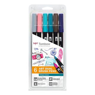 ABT Dual Brush Pen vattenfärg Vintage Colour Set [ 6 styck ] | Tombow, 