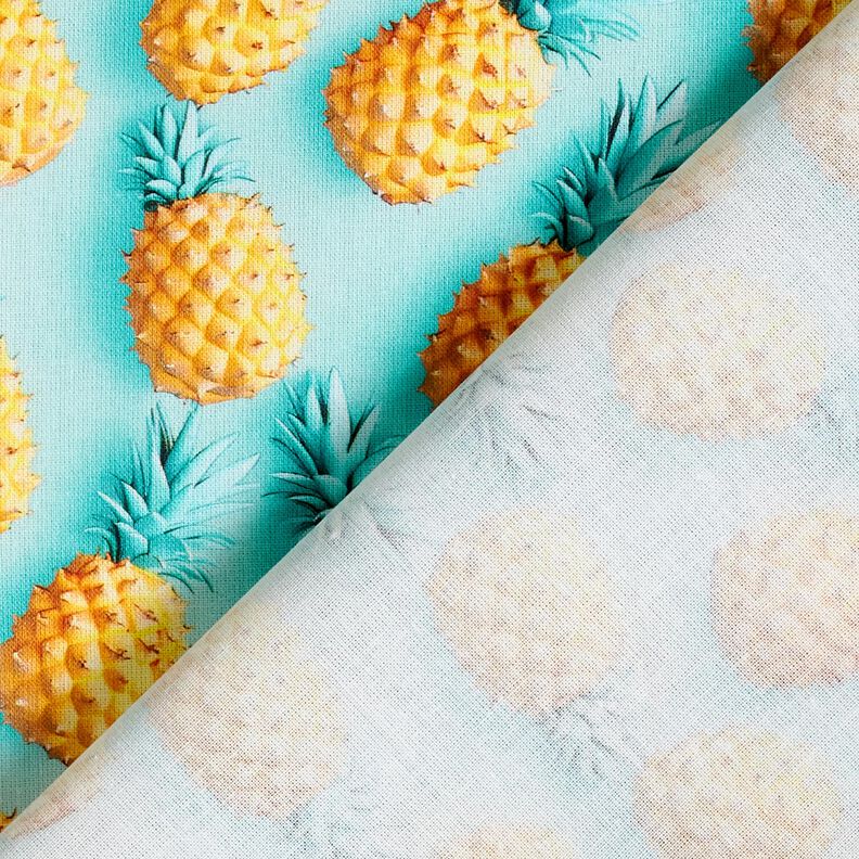 Bomullstyg Poplin ananas – aquablått/gul,  image number 4