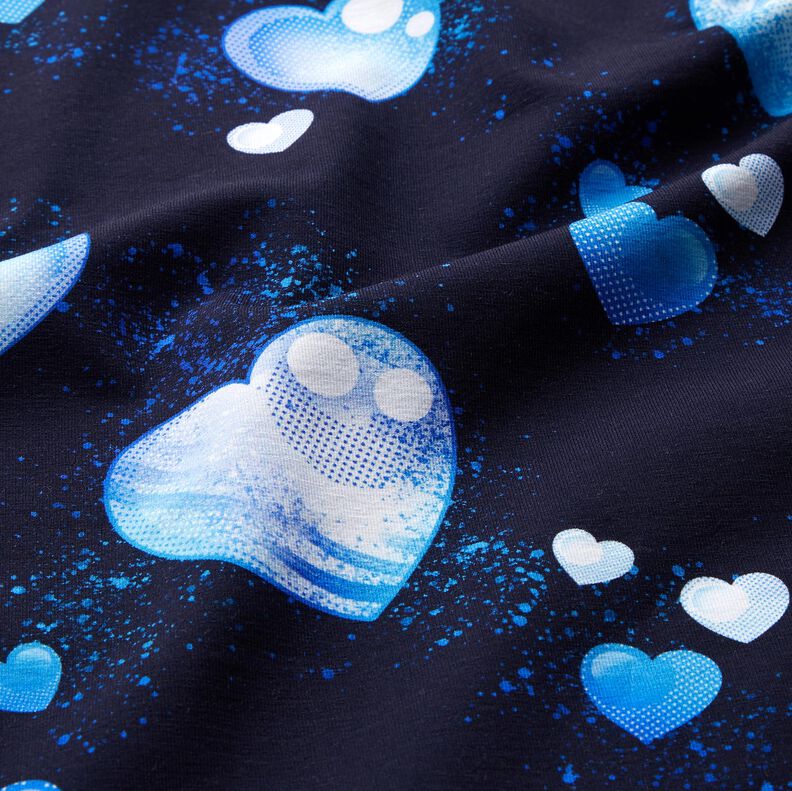 Bomullsjersey blå hjärtan | Glitzerpüppi – marinblått,  image number 1