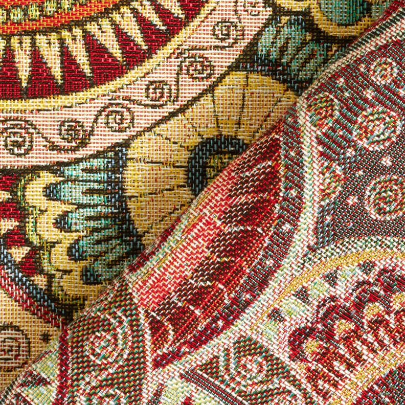 Dekorationstyg Gobeläng abstrakt paisley – ljusbeige/kaminrött, image number 4