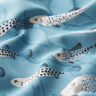 Dekorationstyg halvpanama fiskar – blågrått, 