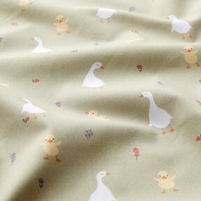 GOTS Bomullspoplin Söta gäss och kycklingar | Poppy Fabrics – gråbeige, 