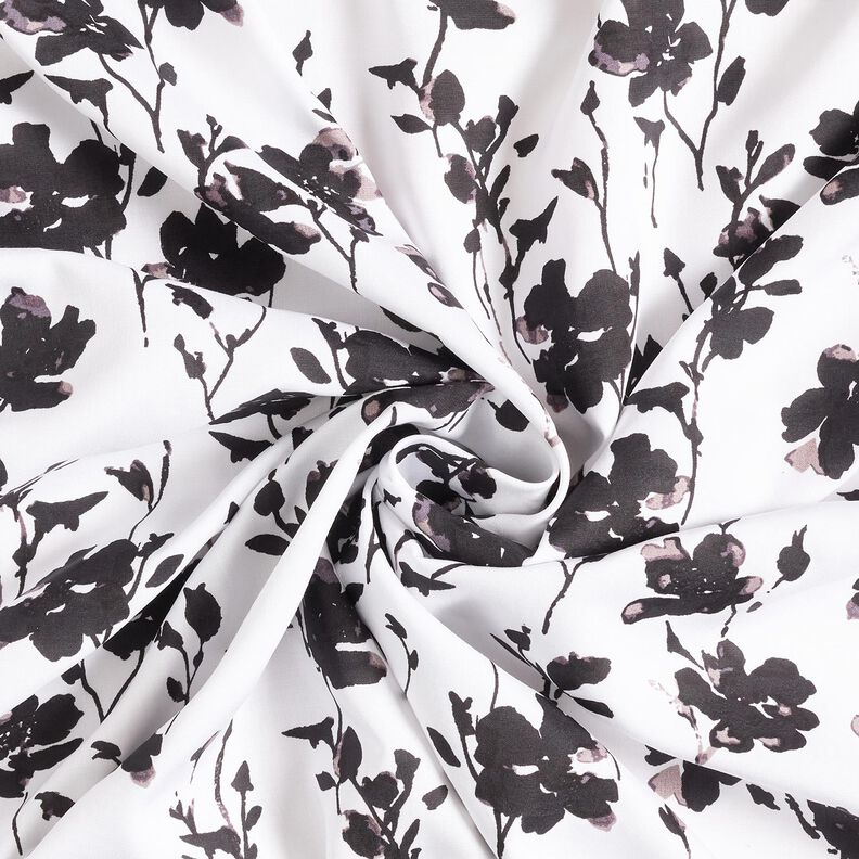 Viskostyg abstrakt blommönster – vit/svart, image number 3