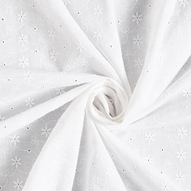 Bomullsbatist Engelskt broderi Blomrankor – vit,  image number 5