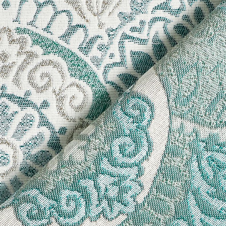 Dekorationstyg Jacquard eleganta kakelplattor – ljus petrol/ljusbeige,  image number 4
