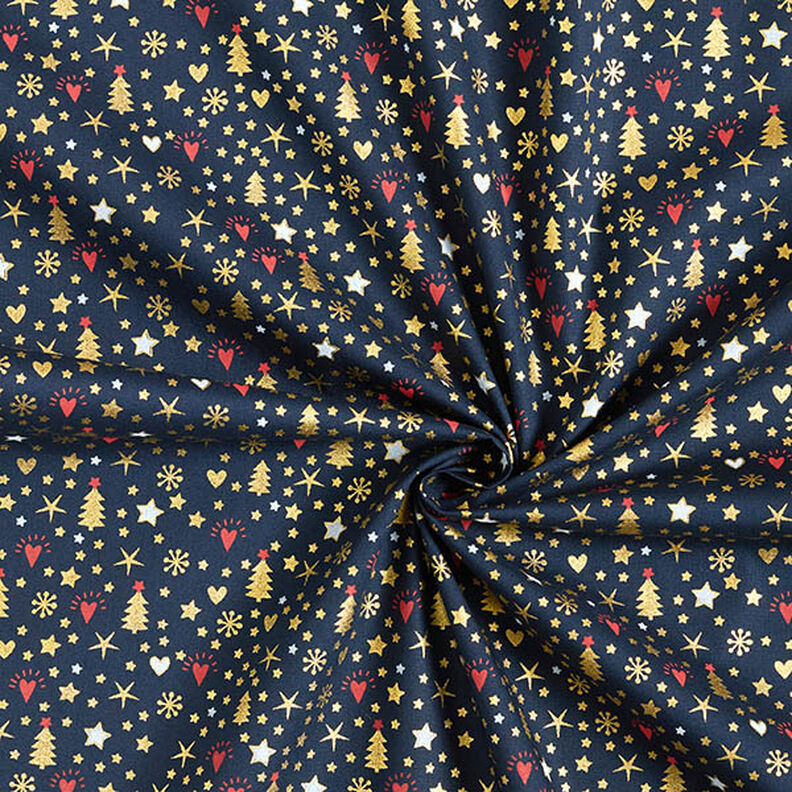 Bomullstyg Poplin hjärtan och stjärnor – nattblå/guld, image number 3
