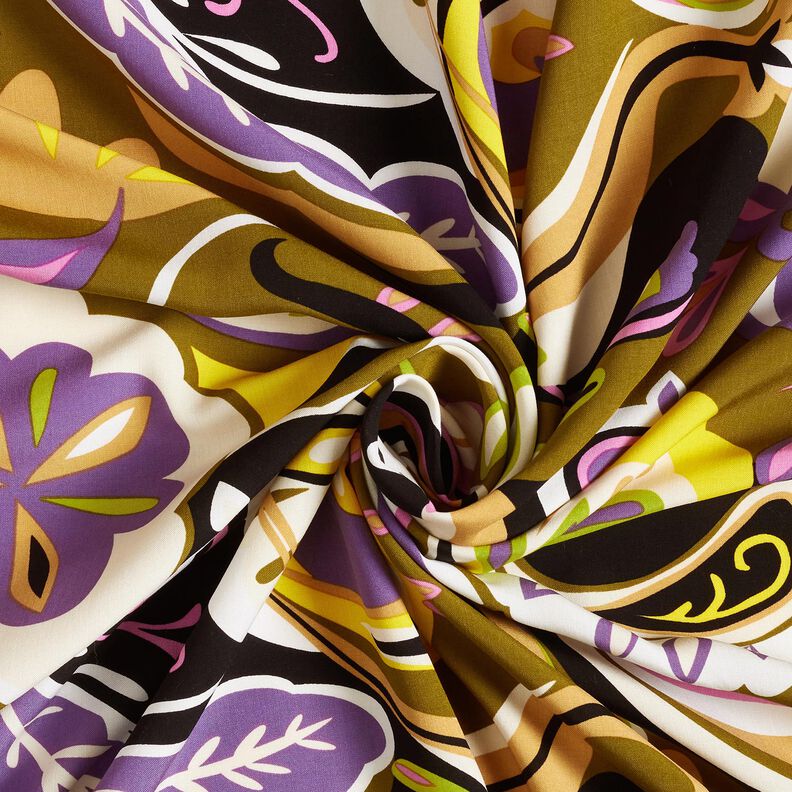 Viskostyg Retroblommor – oliv/lila, image number 3