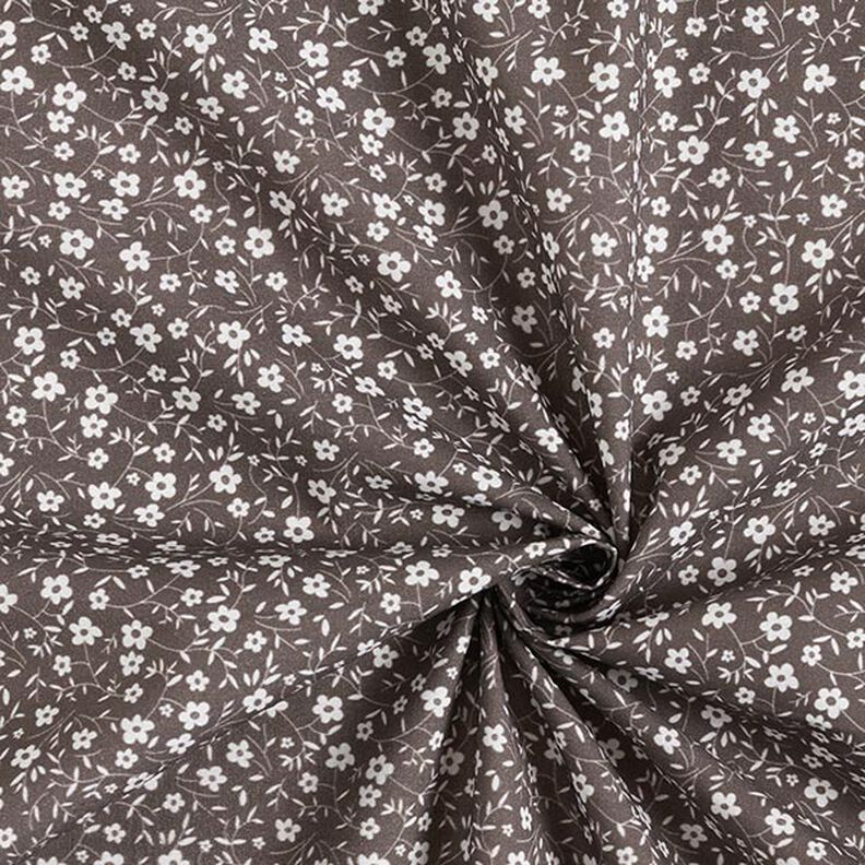 Millefleur-mönster i bomullspoplin – mörk gråbrun,  image number 3