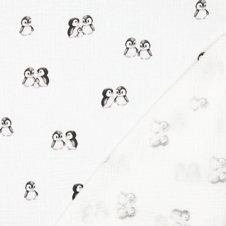 GOTS Muslin/Dubbel-krinkelväv Pingviner Digitaltryck | Poppy Fabrics – elfenbensvit/antracit,  image number 4