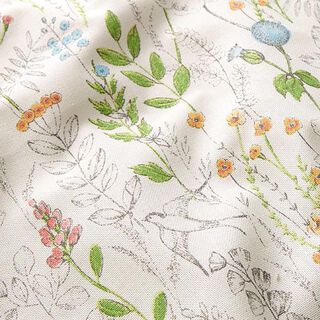 Dekorationstyg Halvpanama tecknade vilda blommor – vit/rosa, 