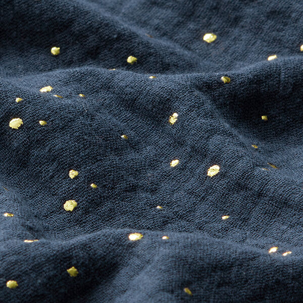 Bomull Muslin Spridda guldfläckar – marinblått/guld,  image number 2