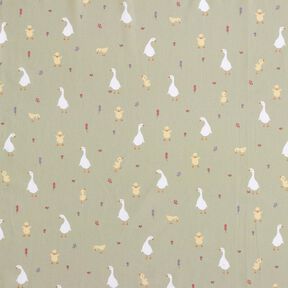 GOTS Bomullspoplin Söta gäss och kycklingar | Poppy Fabrics – gråbeige, 