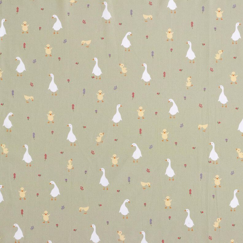 GOTS Bomullspoplin Söta gäss och kycklingar | Poppy Fabrics – gråbeige,  image number 1