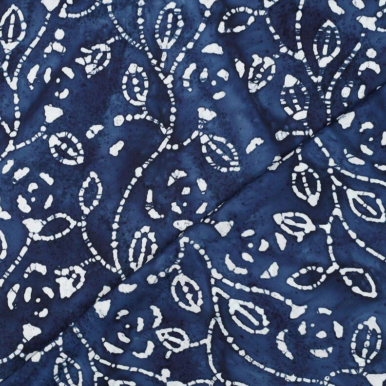 Viskos-voile batik bladgrenar – indigo/vit,  image number 4