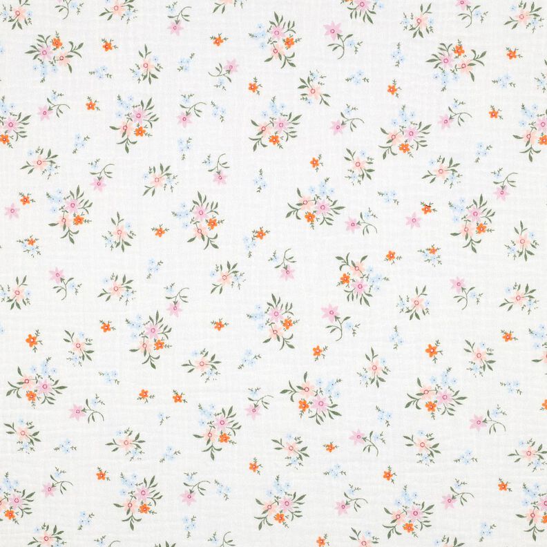 GOTS Muslin/Dubbel-krinkelväv Söta blommor  | Poppy Fabrics – elfenbensvit/brandgul,  image number 1