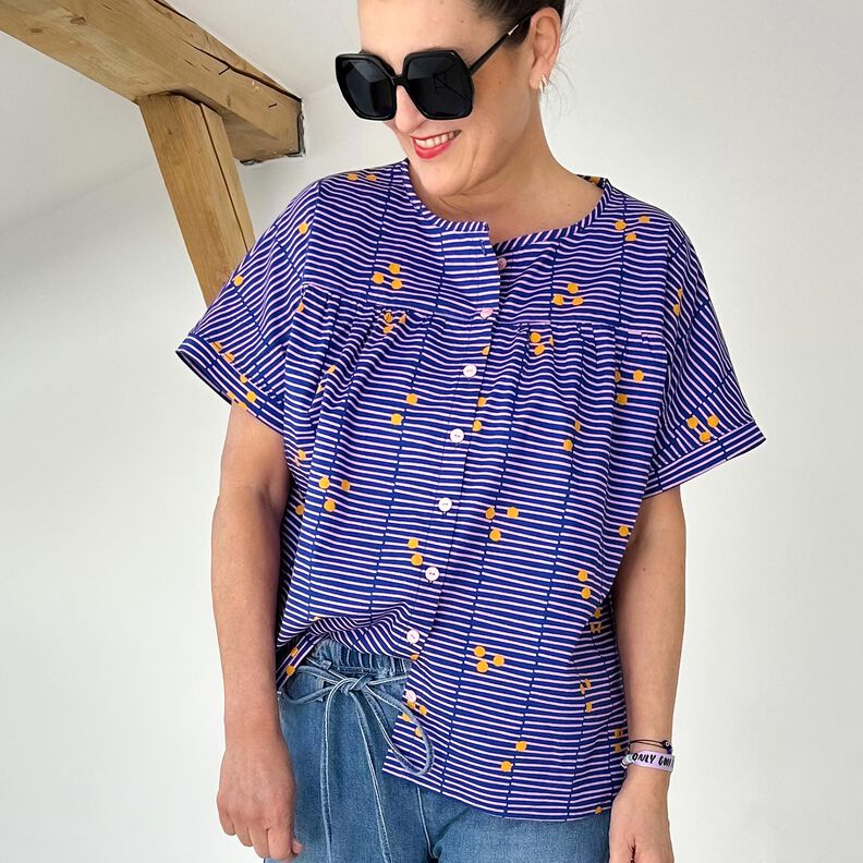 FRAU SUZY - ledig kortärmad blus med veck, Studio Schnittreif | XS - XXL,  image number 2