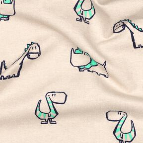 Bomullsflanell fräcka dinosaurier | Poppy Fabrics – natur/smaragdgrön, 