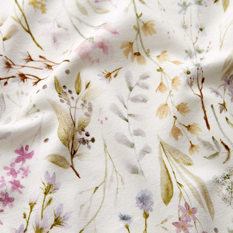 viskosjersey fina blommor och blad – elfenbensvit,  image number 2