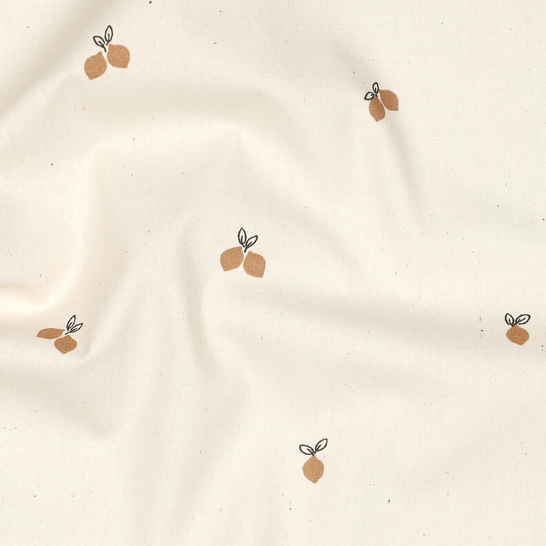 GOTS Bomullspoplin små citroner | Poppy Fabrics – natur/rådjursbrun, image number 2