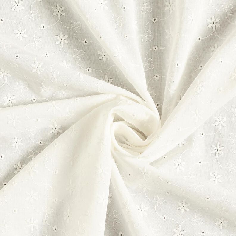 Bomullsbatist Engelskt broderi Blomrankor – yllevit,  image number 5