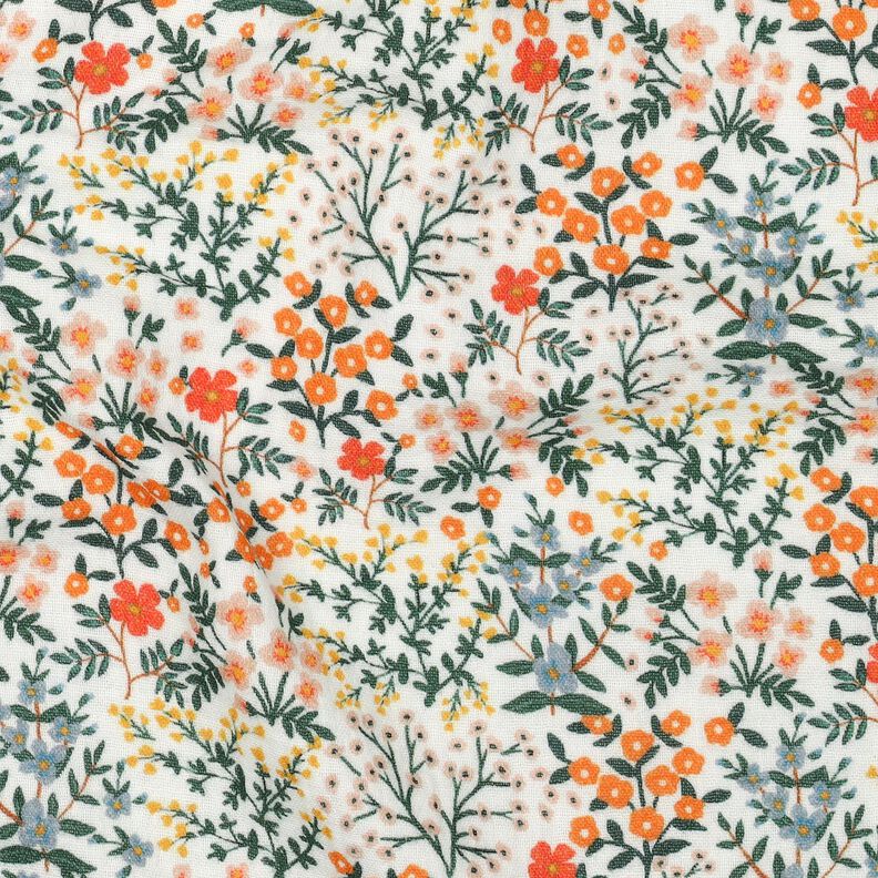 Muslin/Dubbel-krinkelväv Blomsteräng Digitaltryck | Poppy Fabrics – yllevit/persikofärgad, image number 2