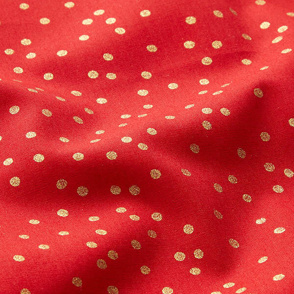 Bomullstyg Poplin fina prickar – rött/guld, image number 2