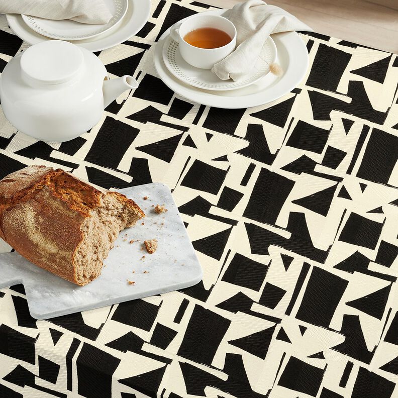 Dekorationstyg Jacquard Abstrakt struktur – svart/yllevit,  image number 8