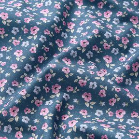 Bomullstyg Poplin Fina blommor – blå/pastellviolett, 