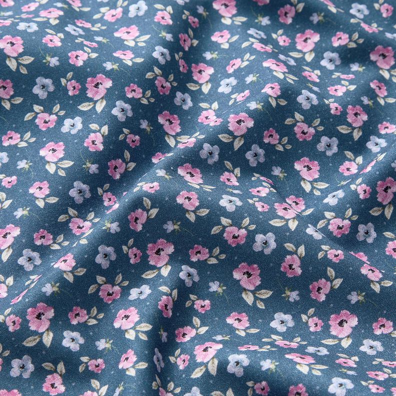 Bomullstyg Poplin Fina blommor – blå/pastellviolett,  image number 2