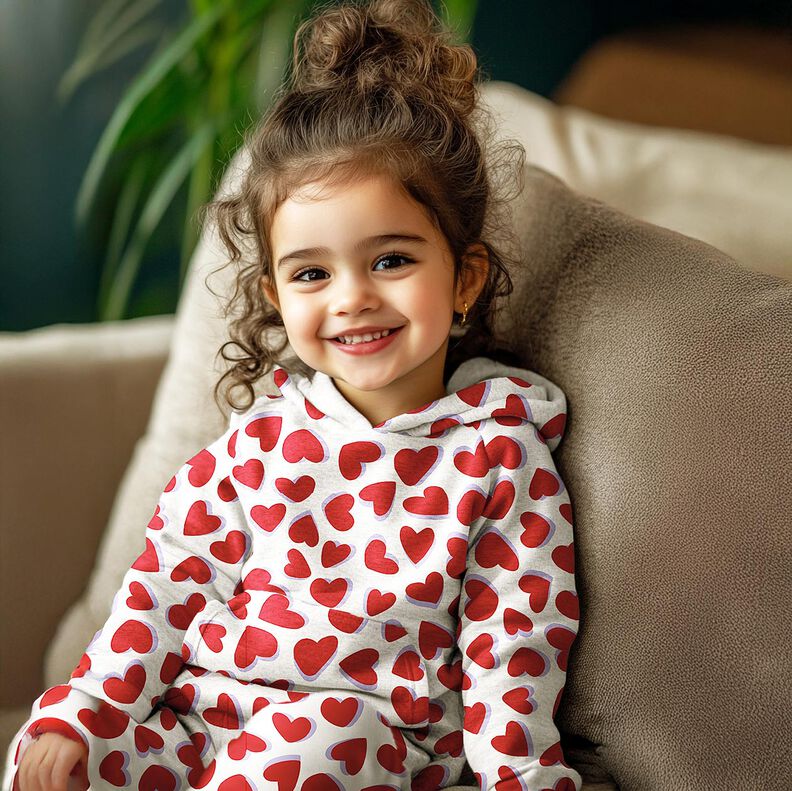 Sweatshirt Ruggad hjärtan | Poppy Fabrics – natur/röd,  image number 5