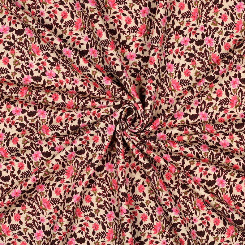 French Terry Sommarsweat små blommor Digitaltryck – cashew/intensiv rosa,  image number 3