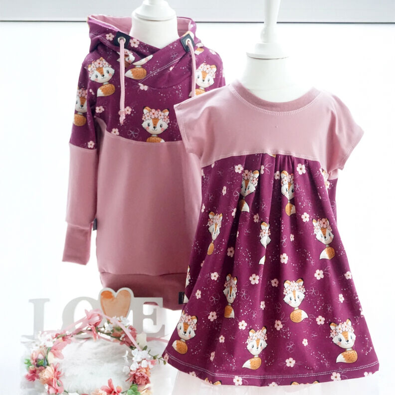 Bomullsjersey räv med blommor | Glitzerpüppi – druva/persikofärgad, image number 5